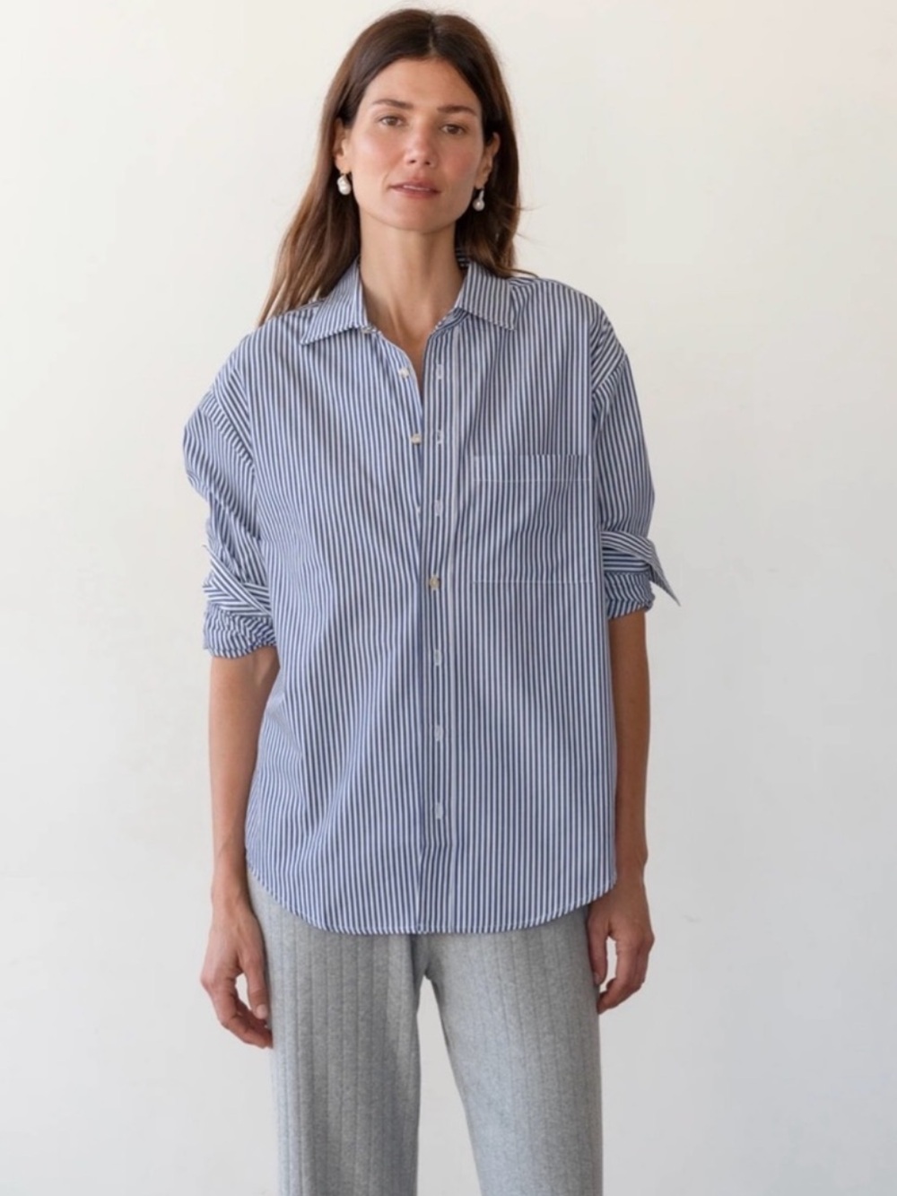 DONNI. Blue Pinstripe Button-Down Shirt